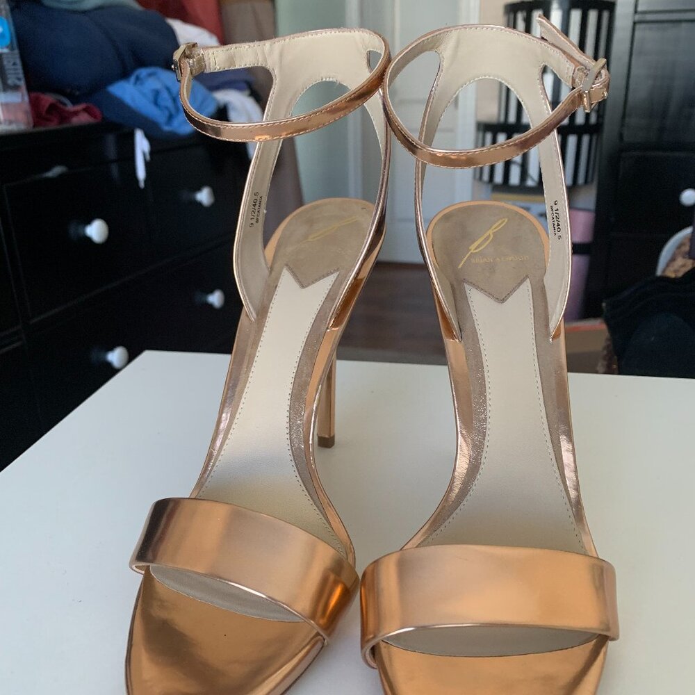 NIB Brian Atwood Rose Gold Metallic Stiletto Sandals
